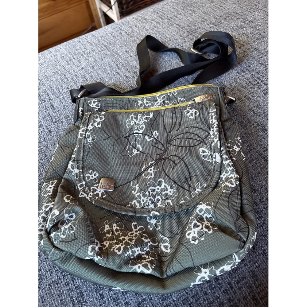 Haiku Olive Green Floral Canvas Crossbody Messenger Bag Adjustable Strap Small